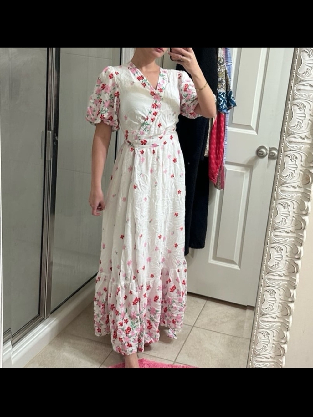 Draper James White Wrap Maxi Dress with Pink & Red Floral Print - Picture 3 of 5